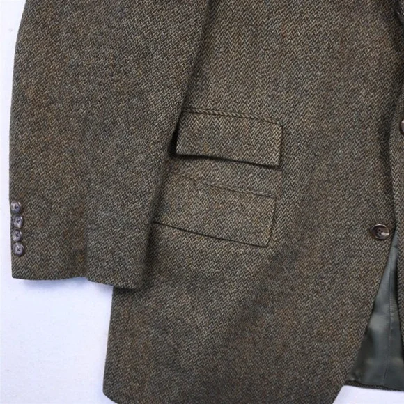 Vtg Polo Ralph Lauren 42R Green Herringbone Tweed 3 Roll 2 Blazer Sport Coat